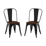 ZUN 2pc Contemporary Aesthetic Modern with Walnut Wooden Seat Industrial Metal Dining Chairs- High Gloss B011P238648