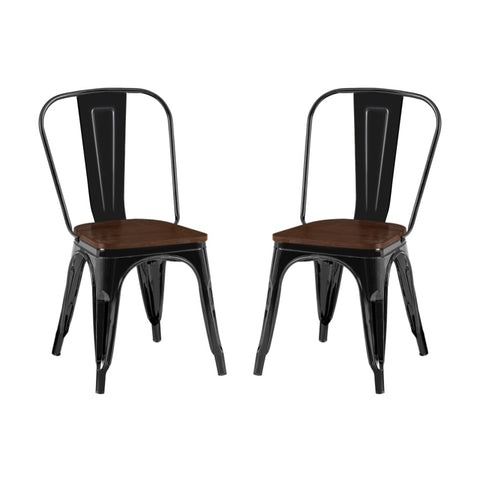 ZUN 2pc Contemporary Aesthetic Modern with Walnut Wooden Seat Industrial Metal Dining Chairs- High Gloss B011P238648