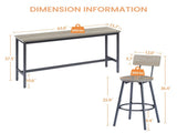 Long Bar Table Set with 3 PU Upholstered Bar Stools, Industrial Bar Table and Chairs for Kitchen 45344353