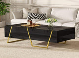 Modern Rectangular High Gloss Coffee Table for Living Room with Storage and Gold Base, 4 drawers, N735P350386B