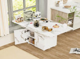 47" Wood Folding Dining Table with storage rack and cabinet, Removable Entryway Table with 6 Wheels, 89628022