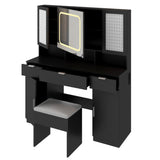 Large Vanity Table Set with LED Lighted Mirror and 2 DIY Pegboards, 5 Hooks, Vanity Desk with 06257770