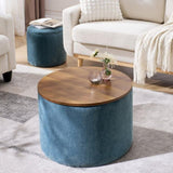 2-Piece Set Round Chenille Storage Ottoman, Equipped with a Drum Shaped Small Stool, Storage Space, W487P179600