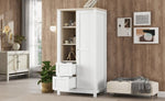 ZUN Bedroom Storage Wardrobe with Hanging Rods and 2 Drawers and Open Shelves,Sliding Door,White 56629304