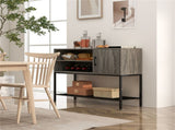 Rustic Brown Sideboard with 2 AC Outlets & 2 USB Ports, Charging Buffet Cabinet with Wine Rack- Gray 92583054