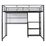 ZUN Full Size Loft Bed with Desk and Whiteboard, Metal Loft Bed with 3 Shelves and Ladder, Black 36540591