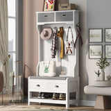 U-Can Hall Tree with 6 Hooks and Hinged Lid, Coat Hanger, Entryway Bench, Storage Bench, 3-in-1 N724P184891K