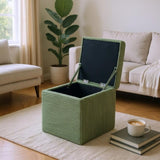 Green Corduroy Storage Ottoman with Rubber Feet Compact Soft Cube Seat, 424244cm 02282041