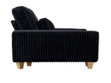 Black Deep Seat Corduroy Loveseat with Brushed Stainless Steel Cup Holders and 2 Decorative Pillows, 48566915