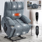 ZUN Grey Blue Dual Motor Infinite Position Up to 350 LBS Chenille Power Lift Recliner Chair, Heavy Duty W1803P250564