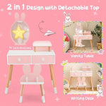 ZUN Kids Vanity Set, Girls Vanity Set with Mirror & Stool, 2 Large Drawers, Storage Shelf, Wooden 91456748