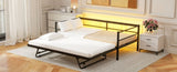 Twin Size Metal Daybed with LED and Adjustable Trundle, Pop Up Trundle, Black N750P244915B