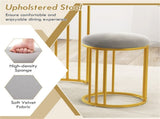 White & Gold Dining Table Set with Faux Marble Top, 2-Layer Open Shelves & Upholstered Stools 69773470