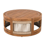 27.95" Acacia Wood Outdoor Coffee Table - Handwoven Rope Accent Boho Patio Table with All-Weather N767P300153A