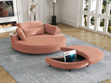 A 51-inch orange corduroy sofa with two throw pillows, a waist pillow and an extra tray is W1658P143718