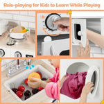 ZUN Kitchen Toy Wooden Kids Kitchen with Washing Machine 86713732