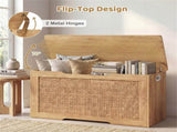 39 Gallon Wooden Toy Box Storage Chest with Soft Close Lid, Rattan Look Kids Storage Bench for 02211941
