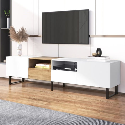 ZUN Modern TV Stand with 2 Cabinets& Open Storage Compartment, Color-matching Media Console Table for 29295086