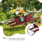 ZUN 2 In 1 Wheelbarrow Planter,Wooden Wagon Planter with 9 Magnetic Accessories for Garden Yard 42531482