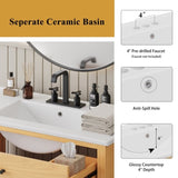 36" Rattan Bathroom Vanity with Ceramic Sink, Modern Bathroom Sink Cabinet with 2 Soft Close Doors N817P271077N