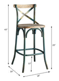 Antique Turquoise and Antique Oak Bar Stool with Cross Back B062P191073