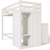 ZUN Twin Loft Bed with Wardrobe, Storage Shelves and Ladder, White 54751819