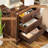 Brown P2 particle board with 3D paper solid wood legs 63*44.5*68.5CM three drawers bedside table 04124081