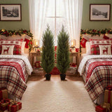 2PCS Set 4FT Artificial Plant Faux Pine Cypress Natural Plastic Faux Plant Christmas Indoor Outdoor 10305113