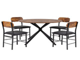 4 Seater Round Dining Table Set with Cross Legs, 1 Table and 4 Chairs, MDF with Melamine Veneer, 26247129