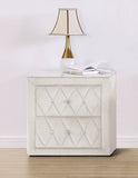 ZUN 1pc Faux Marble Top Nightstand 2- Drawers Storage Ivory Finish Button Tufted Faux Crystal Tufted B011P266090