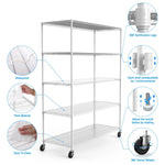 ZUN 5 Tier 7500lbs Heavy Duty Adjustable Storage Rack Metal Shelf Wire Shelving Unit with Wheels & Shelf W155083061