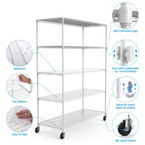 ZUN 5 Tier 7500lbs Heavy Duty Adjustable Storage Rack Metal Shelf Wire Shelving Unit with Wheels & Shelf W155083061