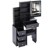 Small Size Left Bedside Cabinet Vanity Table Cushioned Stool, Touch Control Sliding LED Mirror, W936P202365
