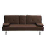 Sofa Bed with Armrest two holders WOOD FRAME, STAINLESS LEG, FUTON BROWN PVC W2297P164939