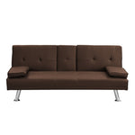 ZUN Sofa Bed with Armrest two holders WOOD FRAME, STAINLESS LEG, FUTON BROWN PVC W2297P164939