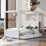 Wood Canopy Bed with two Drawers, Full Size Canopy Platform bed With Support Slats .No Box Spring WF303304AAK