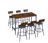 ZUN Pub High Dining Table 7 Piece Set, Industrial Style Pub Table, 6 PU Leather Bar Chairs for Kitchen W1668P193691