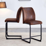 A set of two brown chairs, including suede cushions and black metal legs. Small size, suitable for W1151P144808