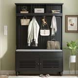 U-Can 5-in-1 Entryway Bench with Shutter-shaped doors, Coat Rack, Cushion and 4 Sturdy Hooks, 47.2'' WF311556AAB