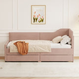 Twin Size L-Shaped Corduroy Daybed,Upholstered Bed Frame with 2 Storage Drawers,Pink N733P171470H