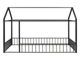 Full Size Metal Bed House Bed Frame with Fence, for Kids, Teens, Girls, Boys,Black MF304787AAB