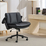Cross Legged with Flip-Up Armrests Leather, Cross Legged Office on Wheels, Comfy Swivel 94377216