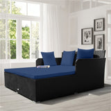 Navy Outdoor Rattan Daybed with Upholstered Cushions 93205314