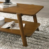 ZUN Metz Mid-Century Modern Wood Shelf Coffee Table, Walnut Finish T2574P184956