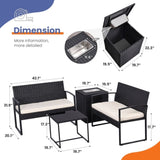 4 Piece Outdoor PE Wicker Furniture Set, Patio Black Rattan Sectional Sofa Couch with Washable T2712P343641
