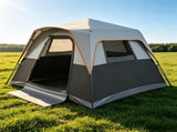 Gray Light-Blocking Outdoor Cabin Tent, Large 9x9ft Interior Windproof Rainfly Tent with Carry Bag 56119621