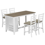 5-Piece Multi-Functional Rubber Wood Counter Height Dining Set with Padded Chairs and Integrated 9 61512091