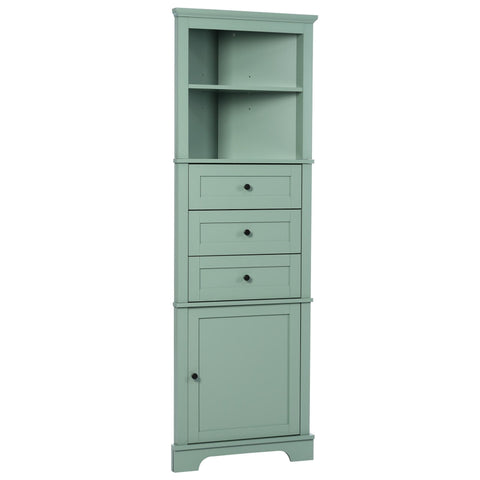 ZUN Green Triangle Tall Cabinet with 3 Drawers and Adjustable Shelves for Bathroom, Kitchen or Living 58750373