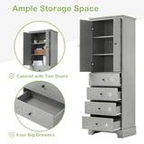 Storage Cabinet with 2 Doors and 4 Drawers for Bathroom, Office, Adjustable Shelf, MDF Board with WF302825AAE