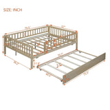 Full Size Wood Daybed with Trundle and Fence Guardrails, Natural WF301863AAN